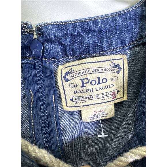 Polo Ralph Lauren Short Sleeve Denim Dress 2 Lace-Up Shift Dress Pockets‎ Y2K - Picture 3 of 9